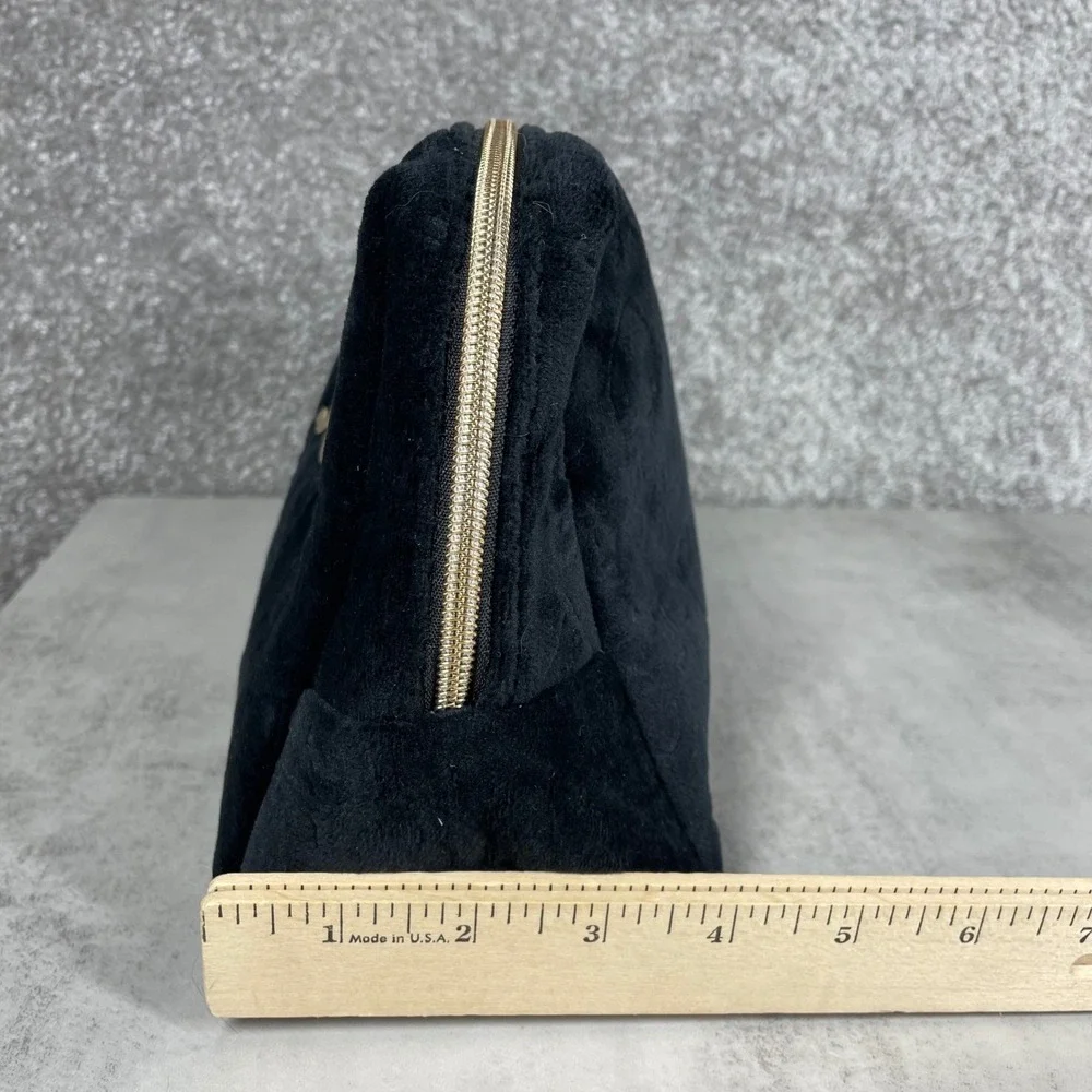 Juicy Couture Velour Makeup Bag Y2K Embossed Monogram Cosmetic Pouch Black Gold